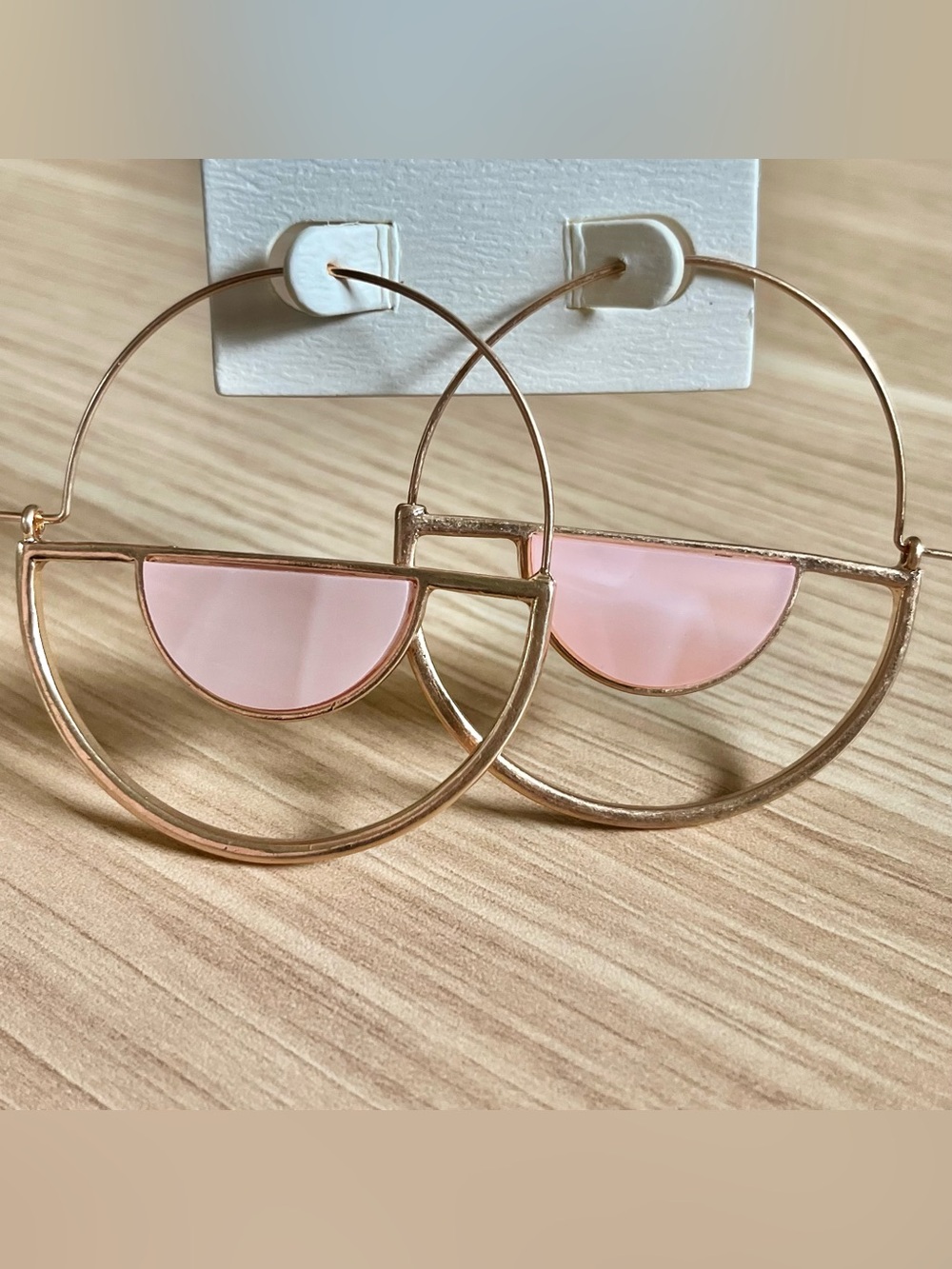 World Market Pink Inlay Gold Hoop Earrings